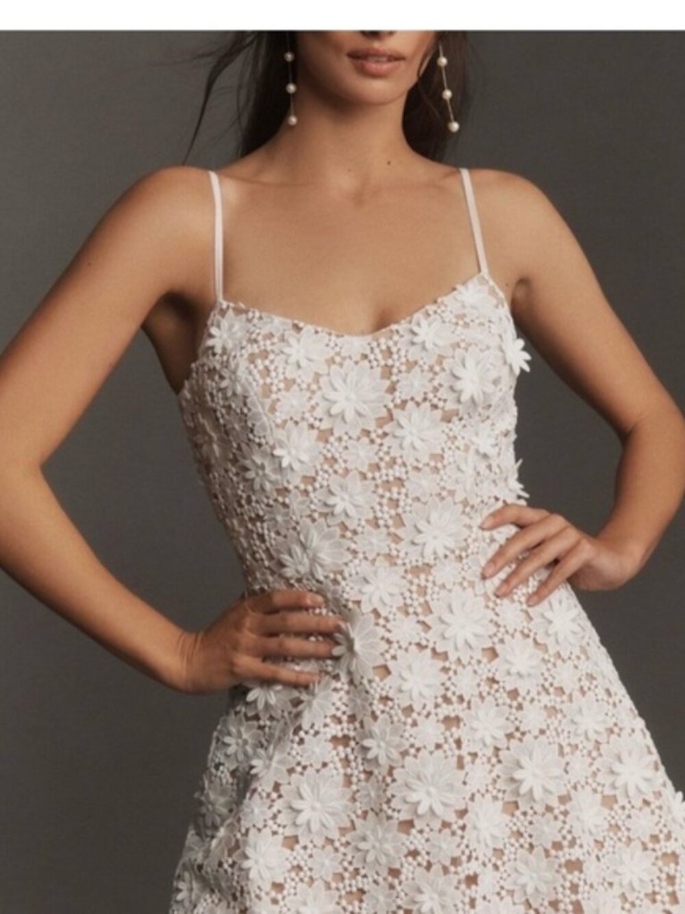White Floral Lace Mini Dress with Spaghetti Straps